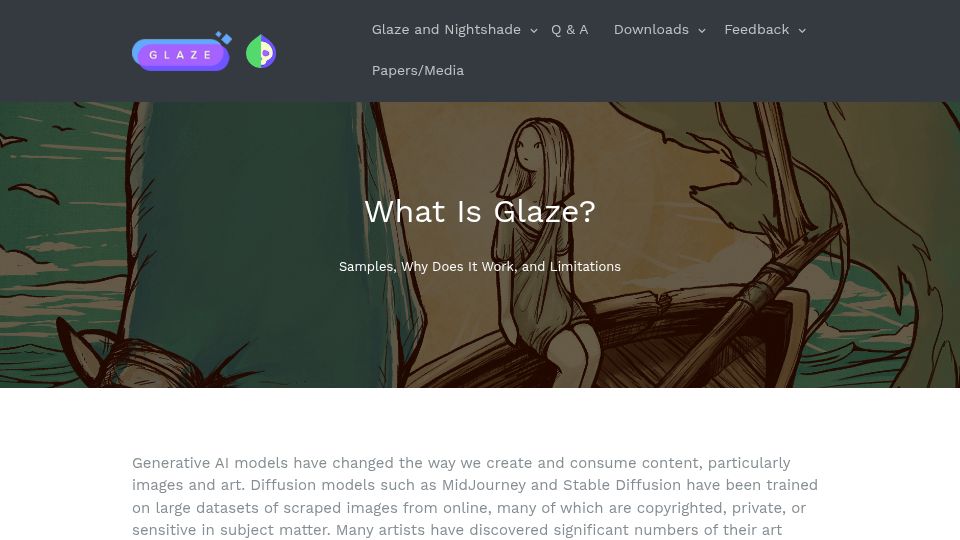 Screenshot of glaze.cs.uchicago.edu: What Is (AI) Glaze?