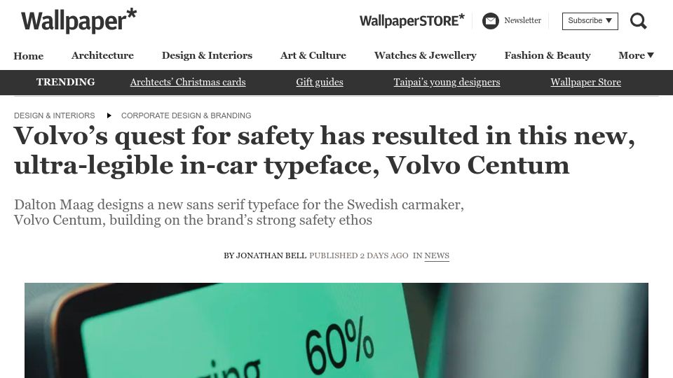 Screenshot of wallpaper.com: Volvo Centum is Dalton Maag's new typeface for Volvo