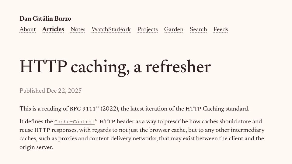 Screenshot of danburzo.ro: HTTP Caching, a Refresher