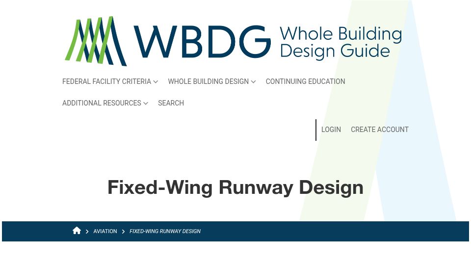Screenshot of wbdg.org: Fixed-Wing Runway Design