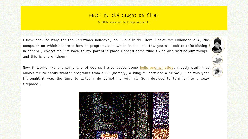 Screenshot of c0de517e.com: Help My c64 caught on fire