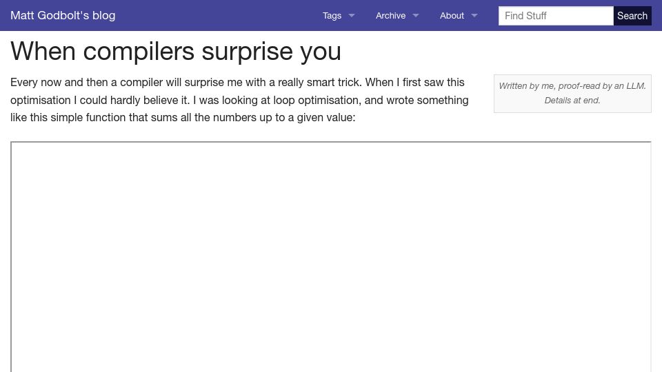 Screenshot of xania.org: When Compilers Surprise You