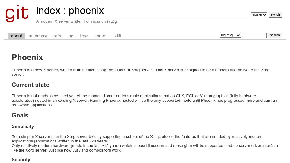 Screenshot of git.dec05eba.com: Phoenix: A modern X server written from scratch in Zig