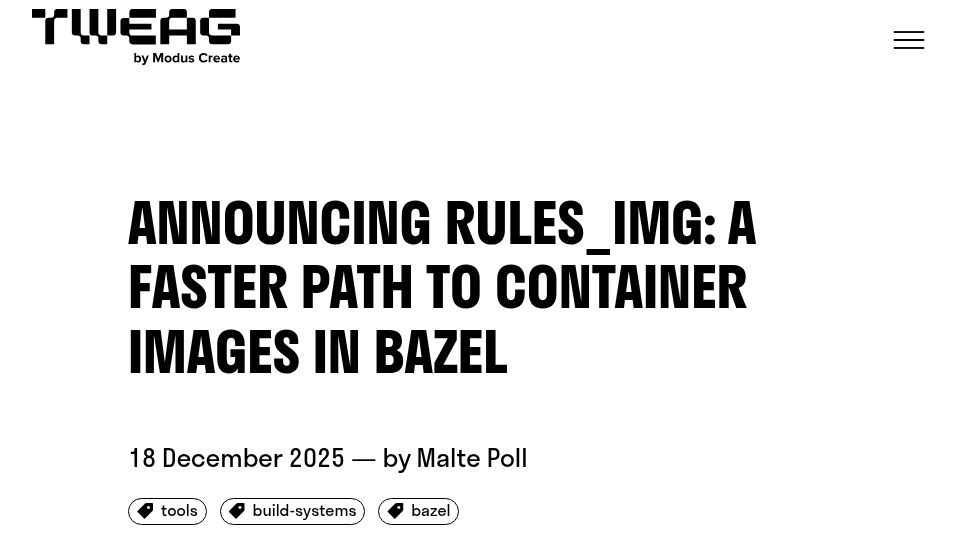 Screenshot of tweag.io: A faster path to container images in Bazel