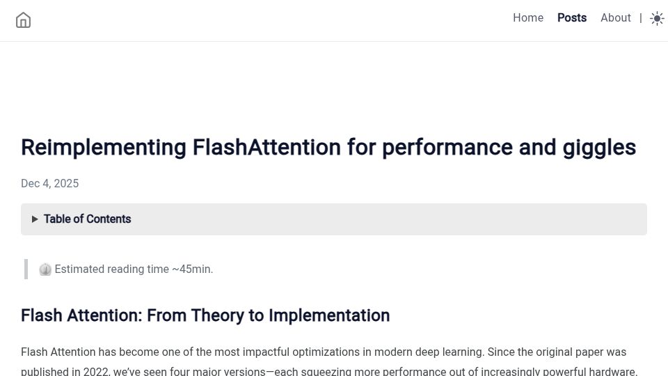 Screenshot of aminediro.com: I rebuilt FlashAttention in Triton to understand the performance archaeology