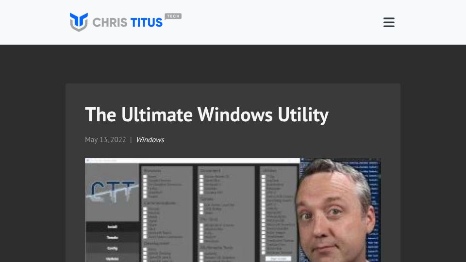 Screenshot of christitus.com: The Ultimate Windows Utility (2022)