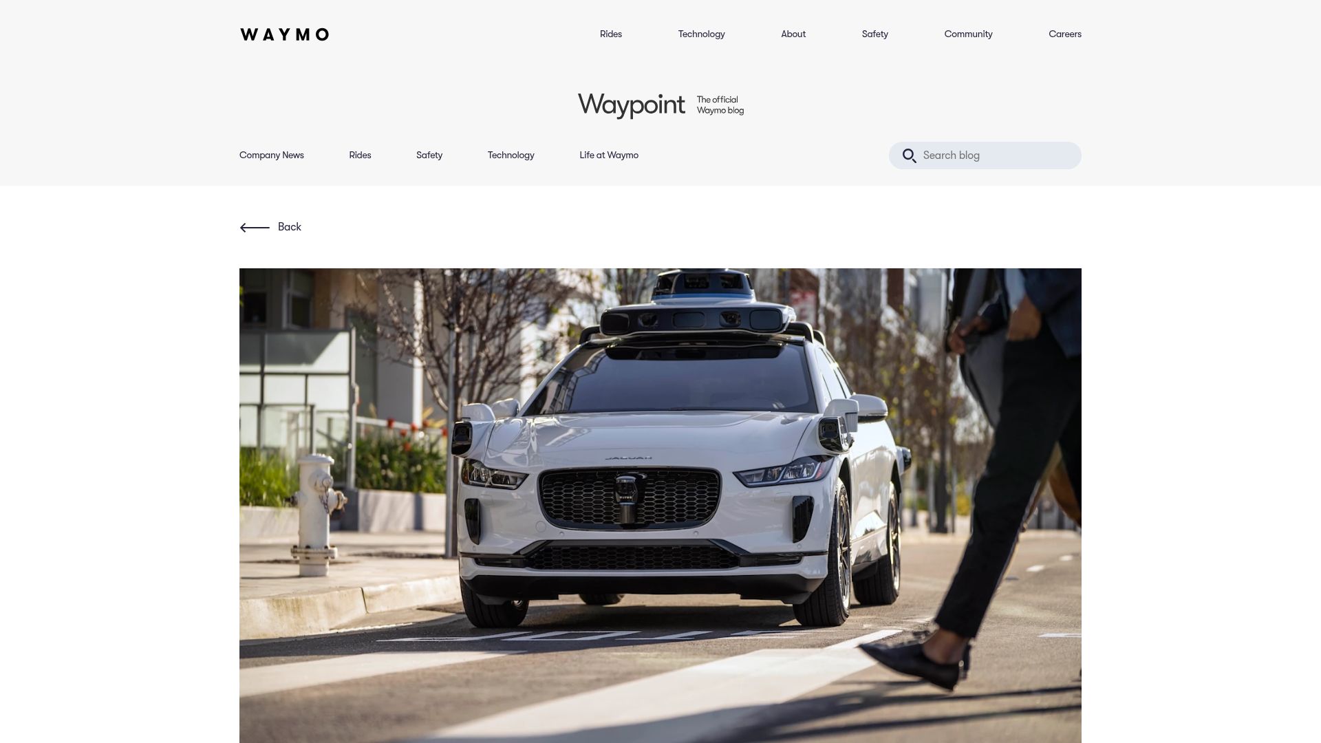 Screenshot of waymo.com: Lessons from the PG&E outage