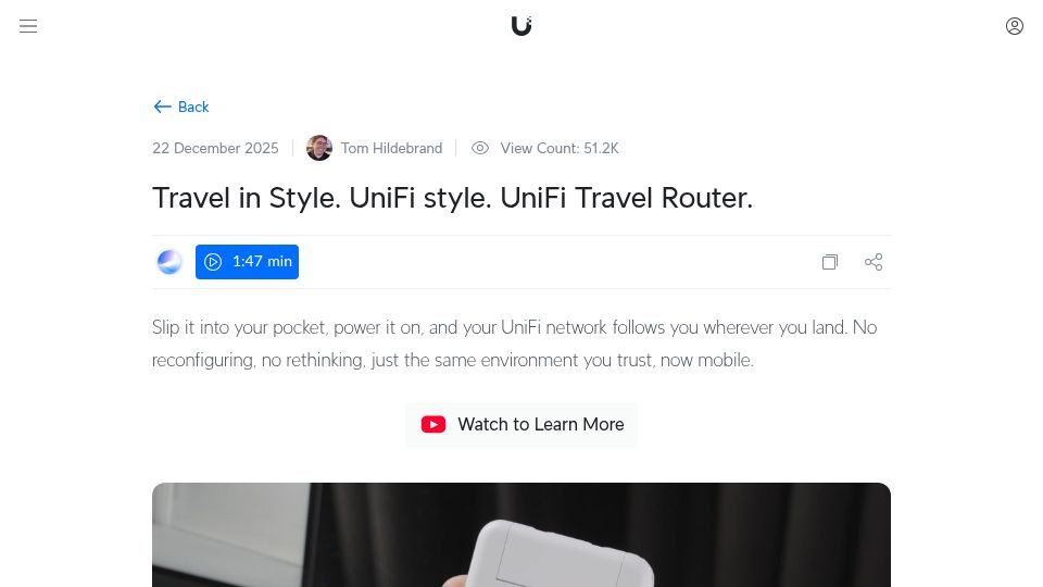 Screenshot of blog.ui.com: Unifi Travel Router