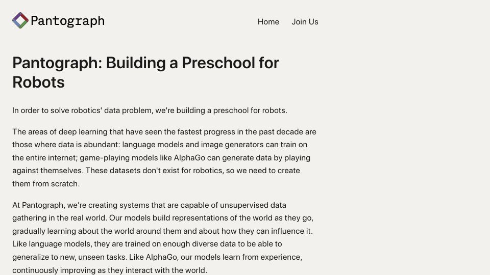 Screenshot of pantograph.com: Pantograph: Building a preschool for robots