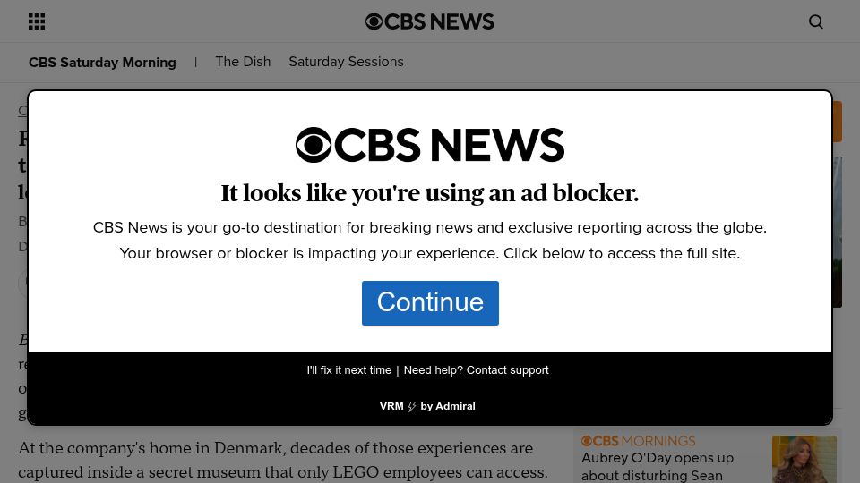 Screenshot of cbsnews.com: Rare look inside the secret Lego Museum