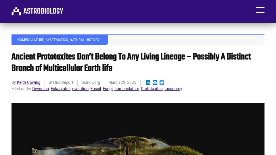 Screenshot of astrobiology.com: Prototaxites