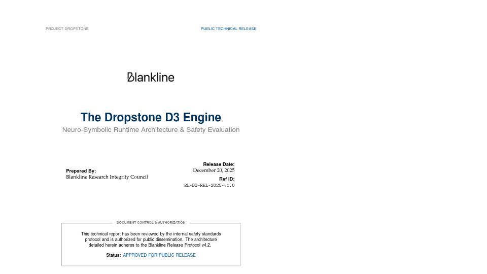Screenshot of archive.blankline.org: Project Dropstone: A Neuro-Symbolic Runtime for Long-Horizon Engineering [pdf]
