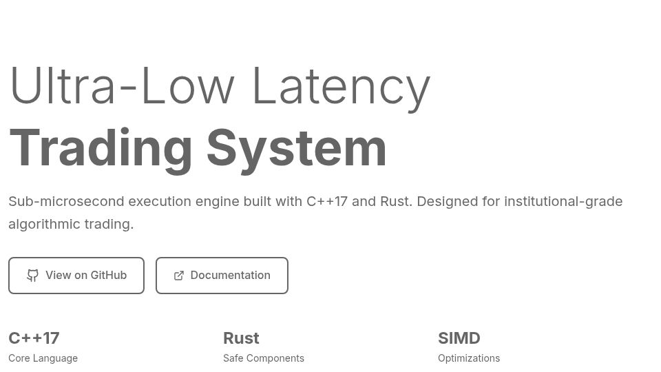 Screenshot of submicro.krishnabajpai.me: Ultra-Low-Latency Trading System