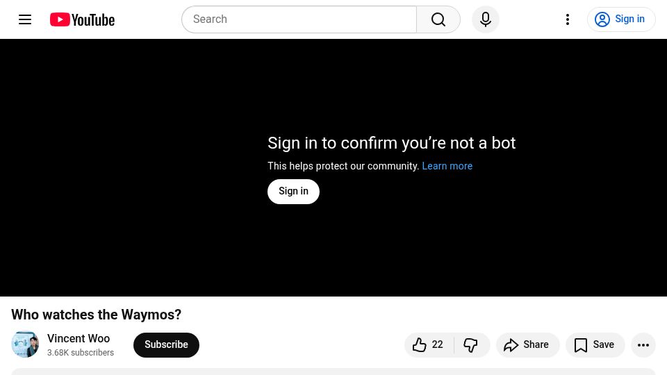 Screenshot of youtube.com: Who Watches the Waymos? I do [video]