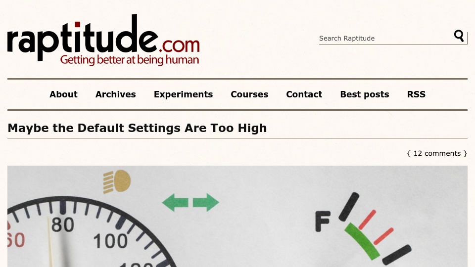 Screenshot of raptitude.com: Maybe the default settings are too high