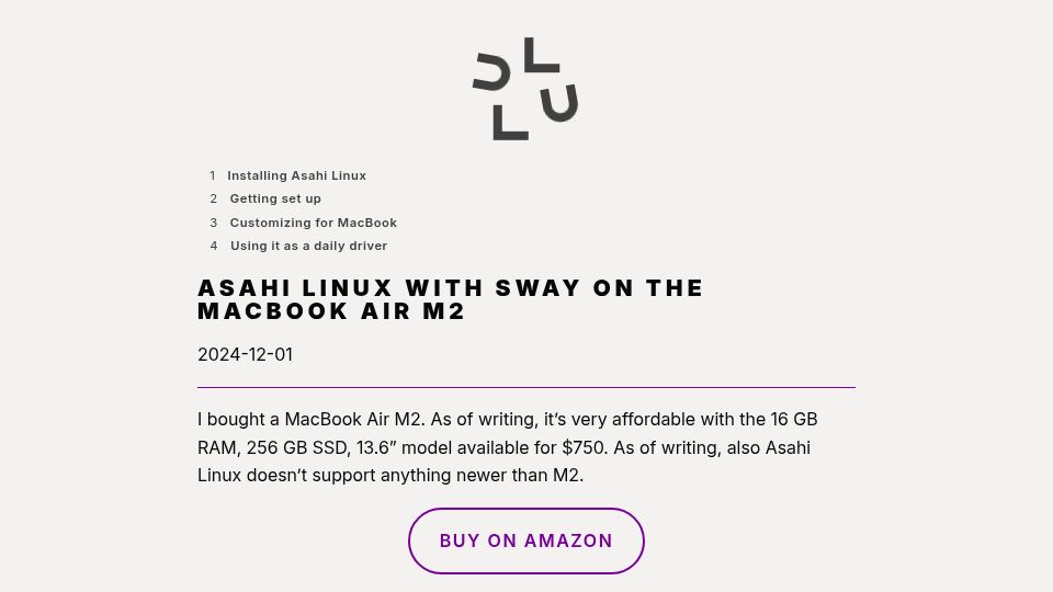 Screenshot of daniel.lawrence.lu: Asahi Linux with Sway on the MacBook Air M2 (2024)