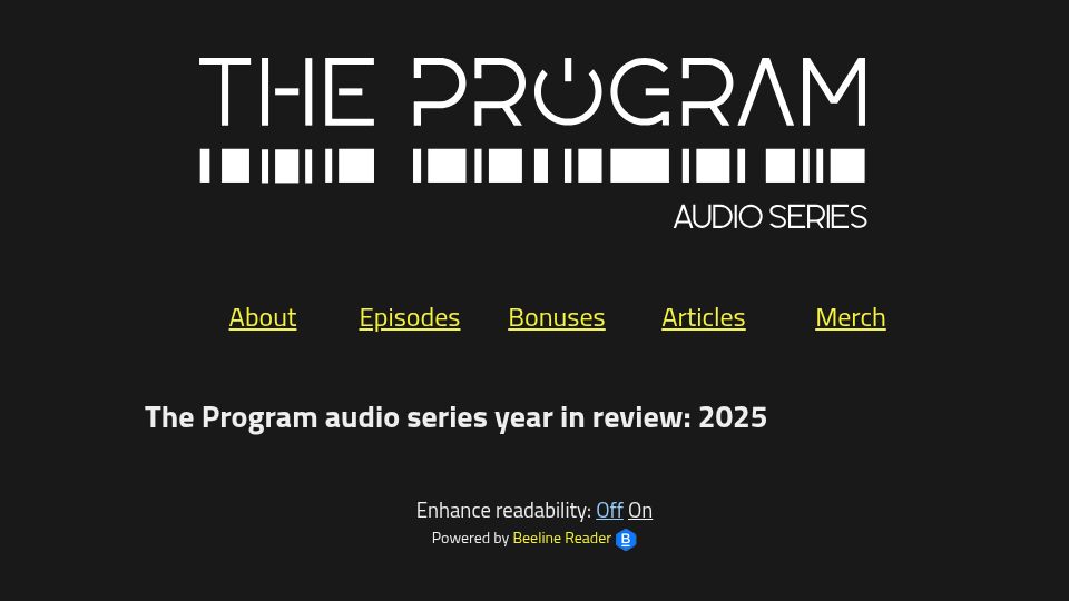 Screenshot of programaudioseries.com: The Program 2025 annual review: How much money does an audio drama podcast make?