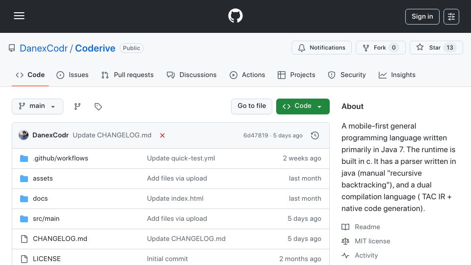 Screenshot of github.com: Show HN: Coderive – Iterating through 1 Quintillion Inside a Loop in just 50ms