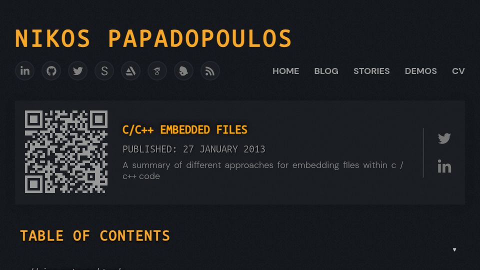 Screenshot of 4rknova.com: C/C++ Embedded Files (2013)