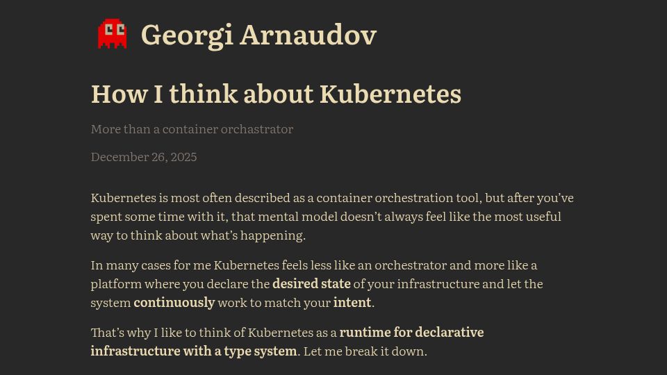 Screenshot of garnaudov.com: How I think about Kubernetes