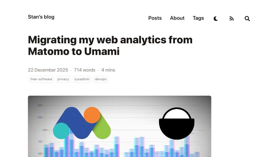 Screenshot of stanislas.blog: Migrating my web analytics from Matomo to Umami
