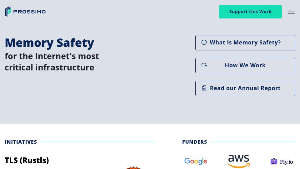 Screenshot of memorysafety.org: Memory Safety