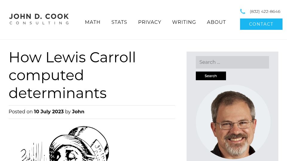 Screenshot of johndcook.com: How Lewis Carroll computed determinants (2023)
