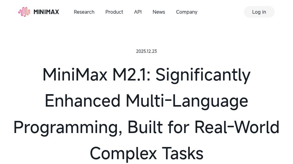 Screenshot of minimaxi.com: MiniMax M2.1: Built for Real-World Complex Tasks, Multi-Language Programming
