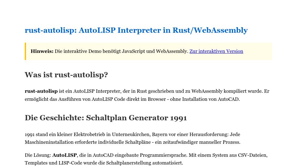 Screenshot of acadlisp.de: Show HN: AutoLISP interpreter in Rust/WASM – a CAD workflow invented 33 yrs ago