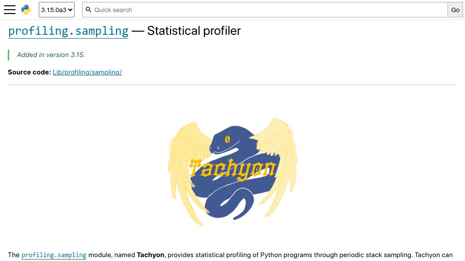Screenshot of docs.python.org: Tachyon: High frequency statistical sampling profiler