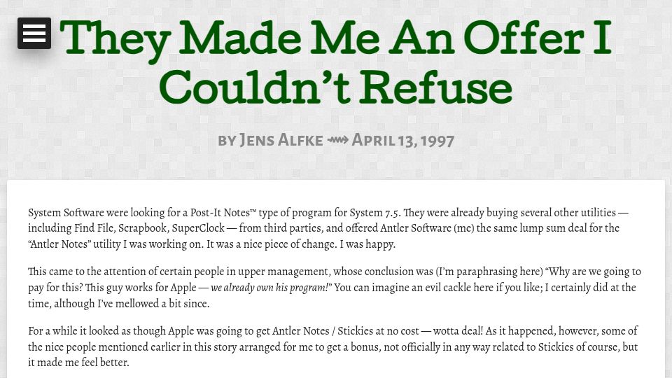 Screenshot of jens.mooseyard.com: They made me an offer I couldn't refuse (1997)