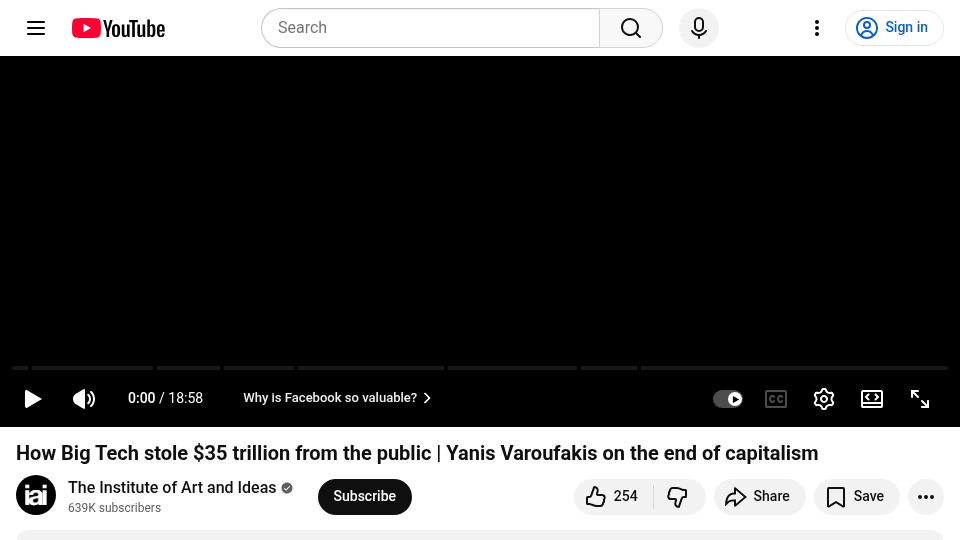Screenshot of youtube.com: Yanis Varoufakis on the future of capitalism [video]