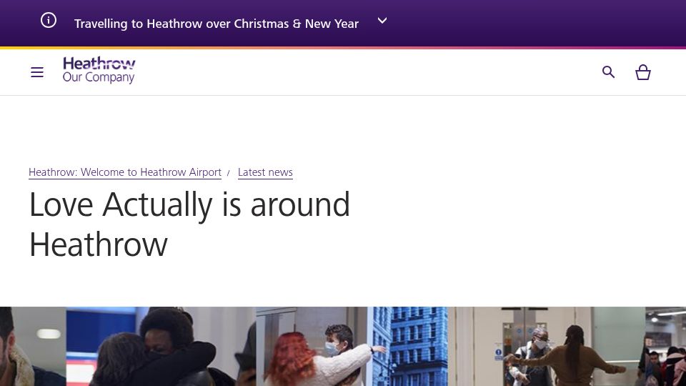 Screenshot of heathrow.com: Love Actually is around Heathrow (2021)