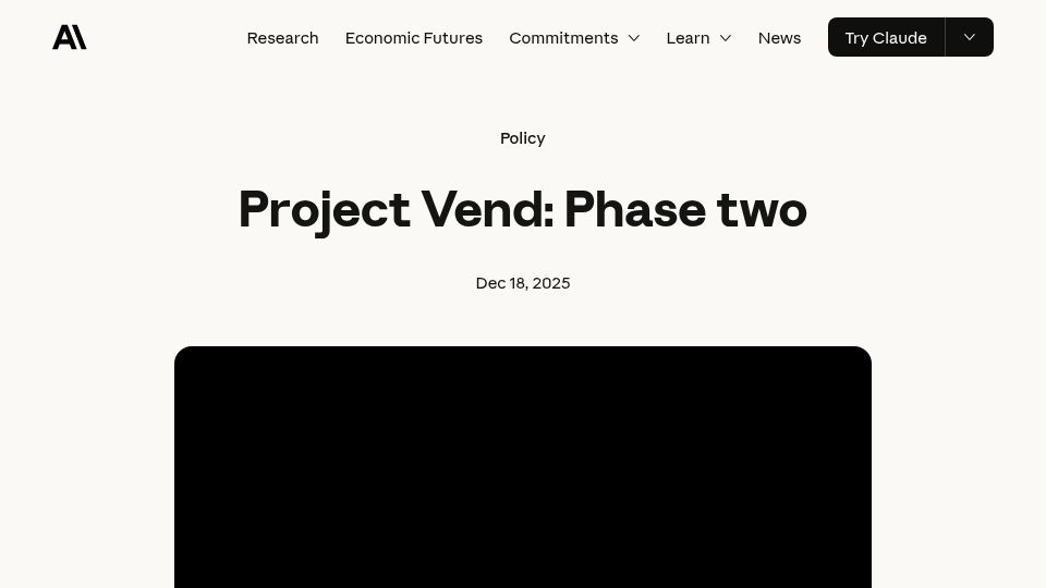 Screenshot of anthropic.com: Project Vend: Phase Two
