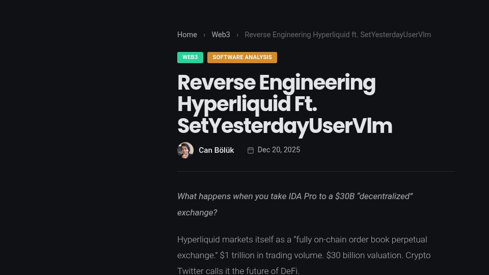 Screenshot of blog.can.ac: Reverse Engineering Hyperliquid