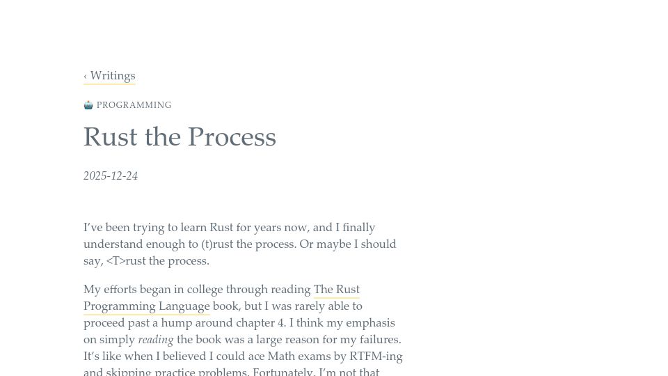 Screenshot of amalbansode.com: Rust the Process