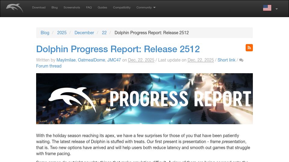 Screenshot of dolphin-emu.org: Dolphin Progress Report: Release 2512