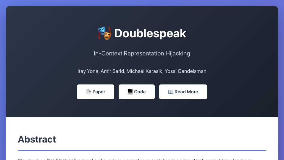 Screenshot of mentaleap.ai: Doublespeak: In-Context Representation Hijacking