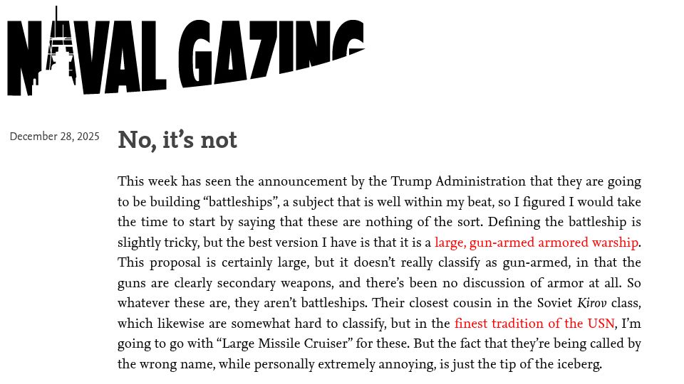 Screenshot of navalgazing.net: No, it's not a battleship