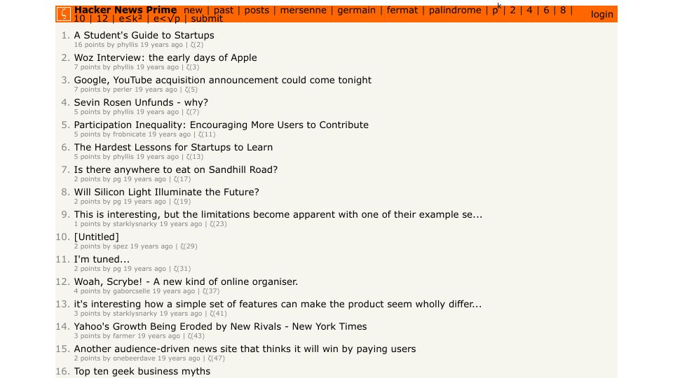 Screenshot of dosaygo-studio.github.io: Hacker News Made of Primes