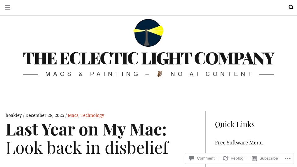 Screenshot of eclecticlight.co: Last Year on My Mac: Look Back in Disbelief