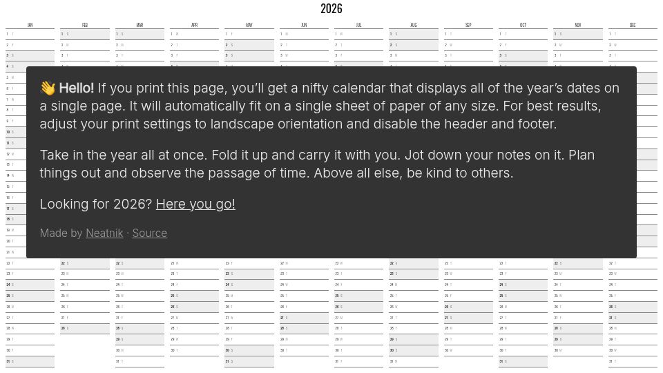 Screenshot of neatnik.net: Calendar