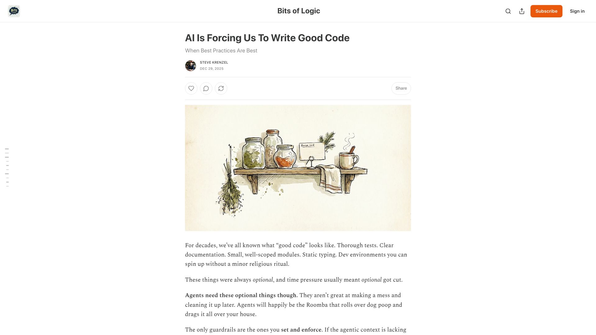 Screenshot of bits.logic.inc: AI is forcing us to write good code