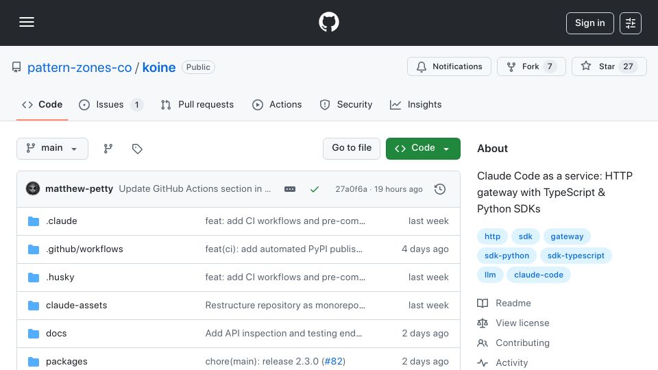Screenshot of github.com: Koine