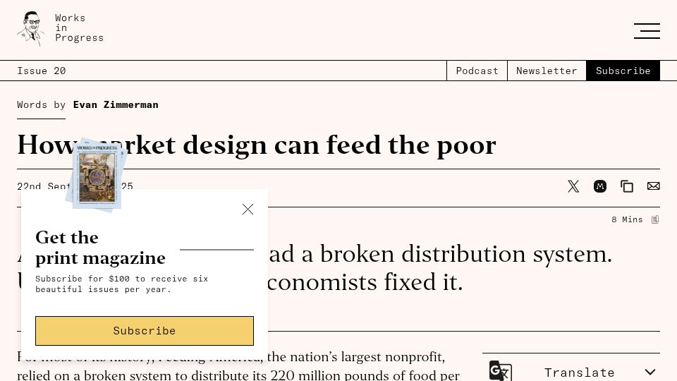Screenshot of worksinprogress.co: Market design can feed the poor