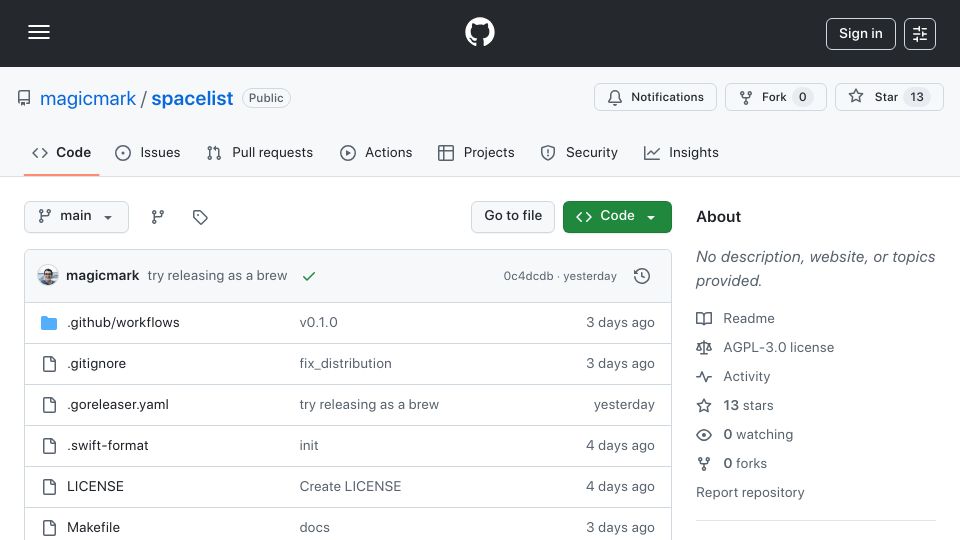 Screenshot of github.com: Show HN: Spacelist, a TUI for Aerospace window manager