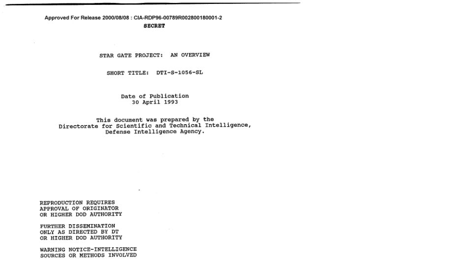 Screenshot of cia.gov: CIA Star Gate Project: An Overview (1993) [pdf]
