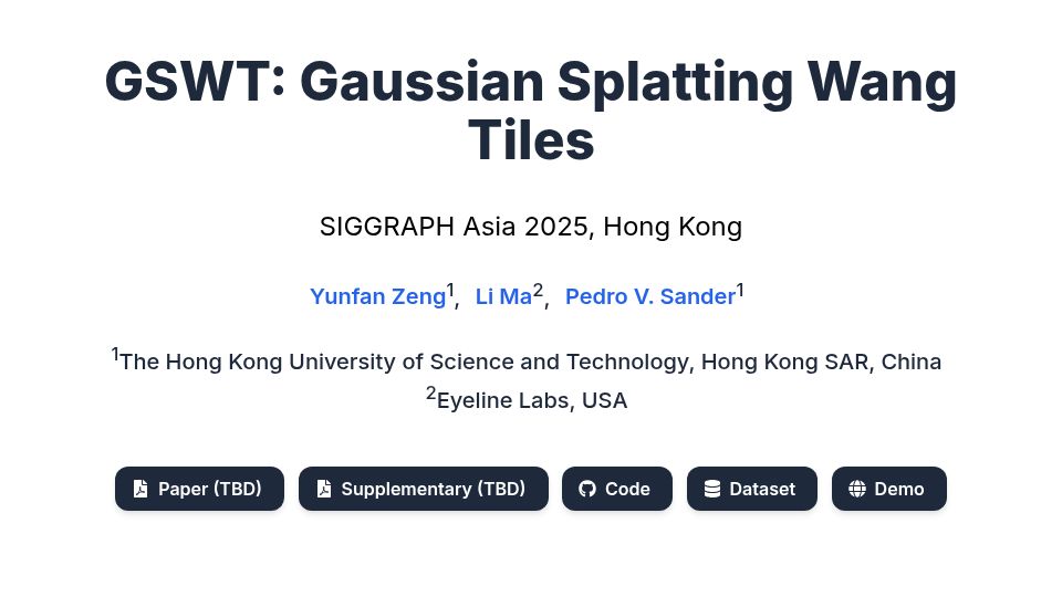 Screenshot of yunfan.zone: GSWT: Gaussian Splatting Wang Tiles