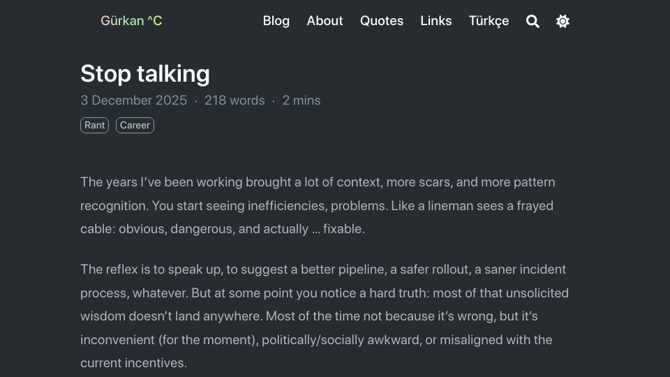 Screenshot of gurkan.in: Stop Talking