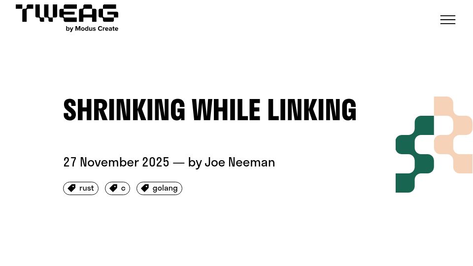 Screenshot of tweag.io: Shrinking While Linking